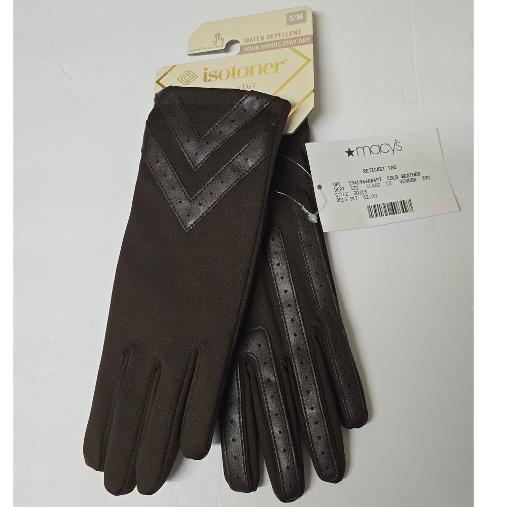 Isotoner Womens smartDri Water Repellent SmarTouch Gloves Brown Chevron SM NWT